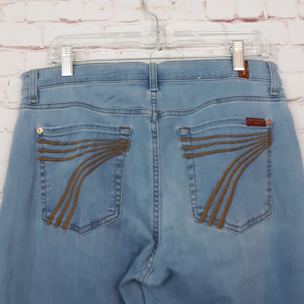 7 for All Mankind Dojo Jeans Flare Gold Stitching Light Wash 31